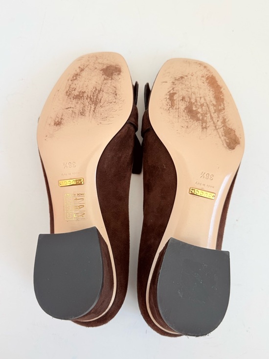 Gucci Dark Chocolate Brown Marmont GG fringe 55mm block heel Loafer pumps EU38.5 - Picture 8 of 11